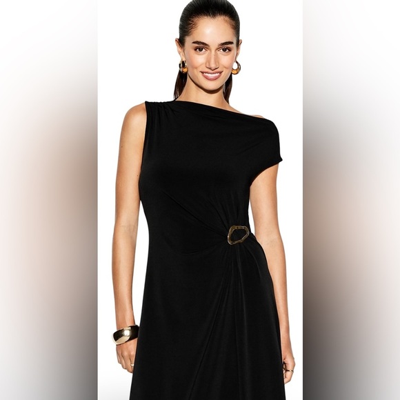 NWTS💓THE OCCASION LG💓LUSTROUS BLACK OFF SHOULDER TWIST SIDE DRESS SILVER HW - Picture 11 of 16